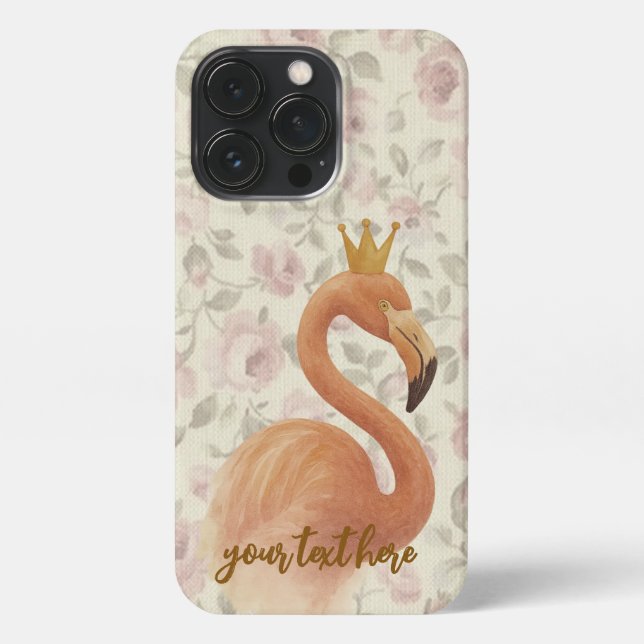 Watercolor Flamingo iPhone Case mit Goldkrone 13 Pro Hülle (Rückseite)