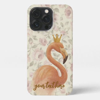 Watercolor Flamingo iPhone Case mit Goldkrone iPhone 13 Pro Hülle