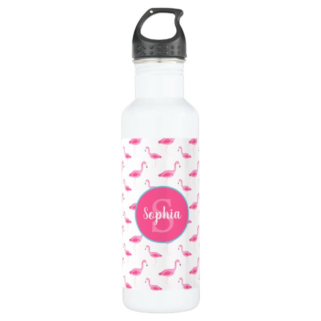 Watercolor Flamingo Muster Personalisiert Edelstahlflasche (Vorderseite)