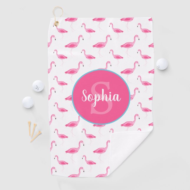 Watercolor Flamingo Muster Personalisiert Golfhandtuch (Insitu)