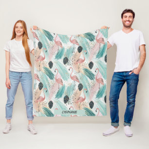 Watercolor Flamingo Tropisches Muster Fleecedecke