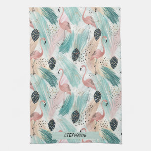 Watercolor Flamingo Tropisches Muster Geschirrtuch