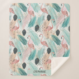 Watercolor Flamingo Tropisches Muster Sherpadecke
