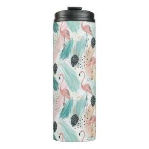 Watercolor Flamingo Tropisches Muster Thermosbecher