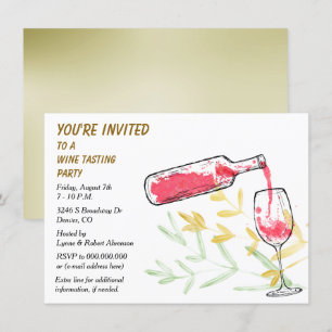 Watercolor-Flaschen-und Glas-Wein-Probieren-Party Einladung