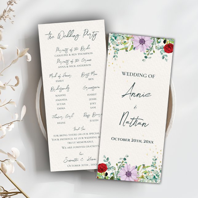Watercolor Fleur sauvage Floral Wedding Programme (Watercolor Wildflowers Floral Wedding Program)