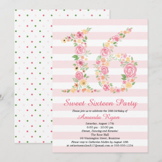 Watercolor Floral 16 . Geburtstag Geburtstag Einladung