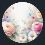 Watercolor Floral Art Add Your Text Blank Template Runder Aufkleber<br><div class="desc">Add Your Text Watercolor Aquarell Floral Art Blank Template Classic Round Sticker.</div>