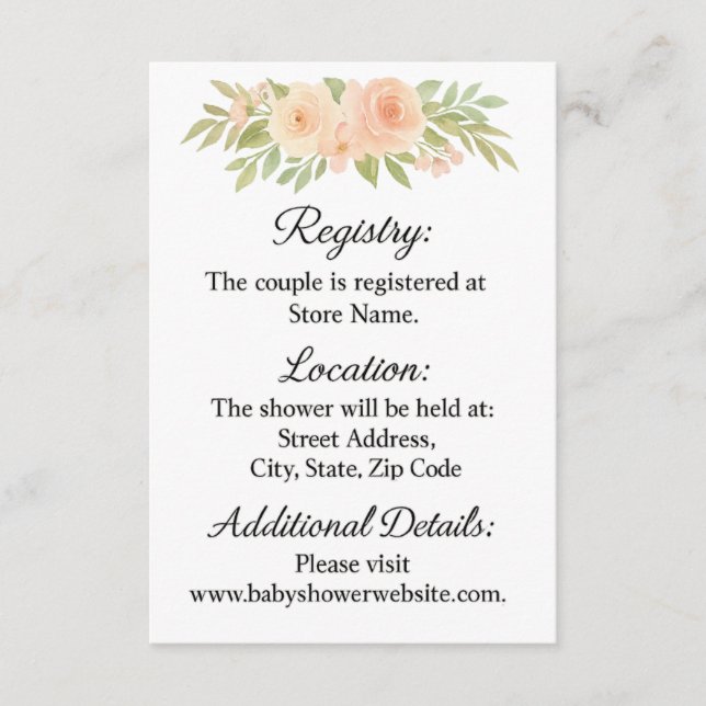 Watercolor Floral Baby Shooting Card Begleitkarte (Vorderseite)