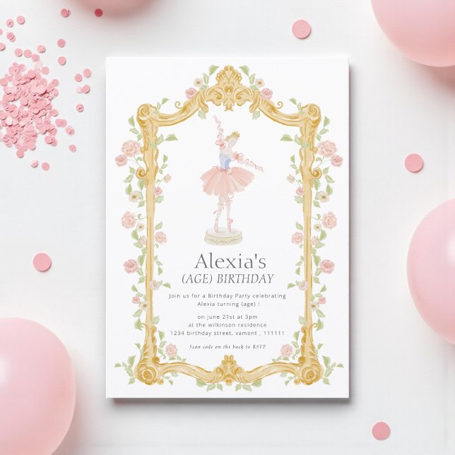 Watercolor Floral Ballerina Birthday QR code RSVP Einladung (Von Creator hochgeladen)