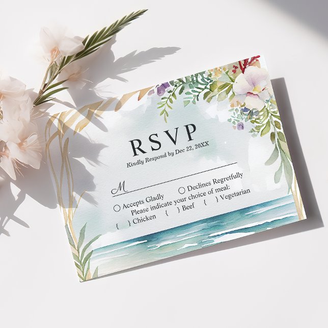 Watercolor Floral Beach Summer Wedding RSVP Card (Von Creator hochgeladen)