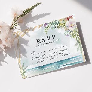 Watercolor Floral Beach Summer Wedding RSVP Card Karte