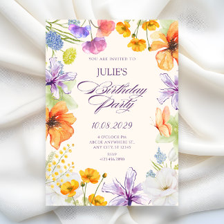 Watercolor floral birthday  einladung
