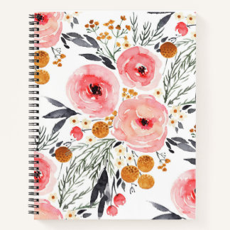 Watercolor Floral Boho Spiral Notebook Journal 