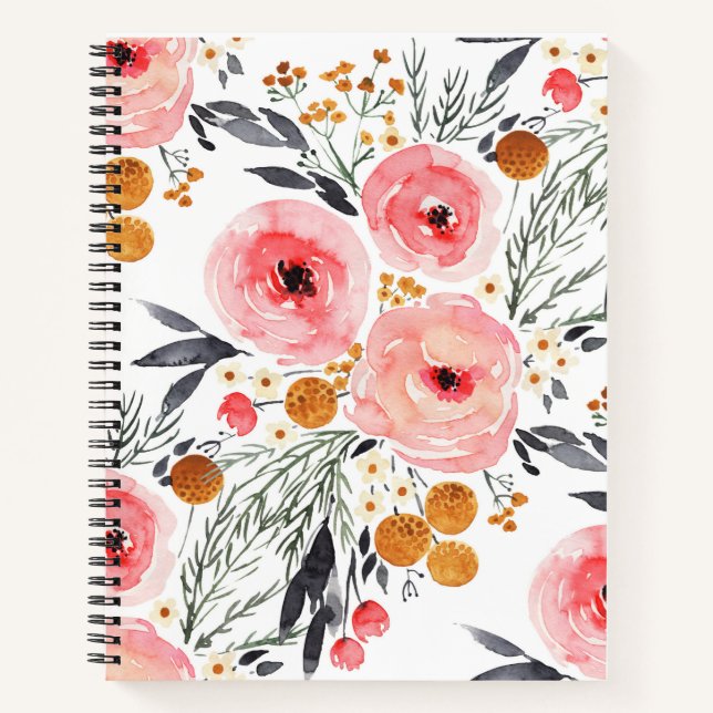 Watercolor Floral Boho Spirale Notebook Journal  Notizbuch (Vorderseite)