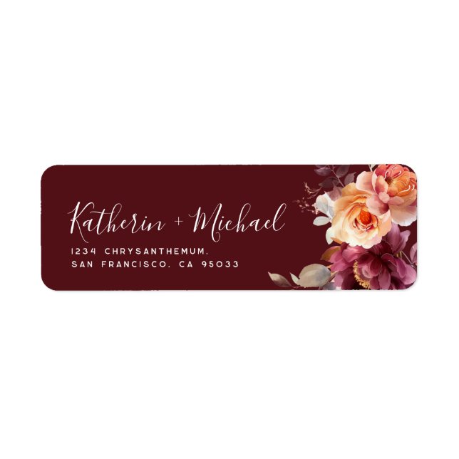 Watercolor Floral Burgundy Wedding Address (Vorne)
