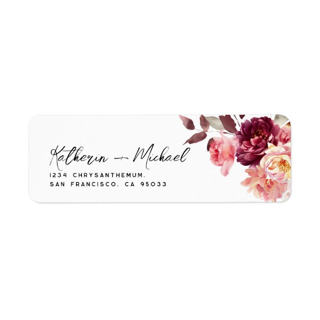 Watercolor Floral Burgundy Wedding Address (Vorne)