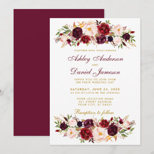 Watercolor Floral Burgundy Wedding Einladung BG
