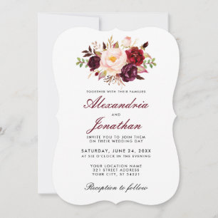 Watercolor Floral Burgundy Wedding Einladung BR