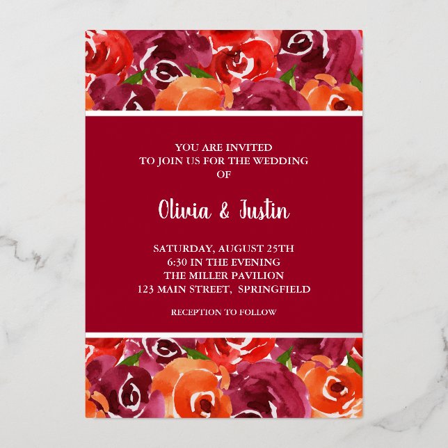Watercolor Floral Collage Invitations de mariage (Recto)