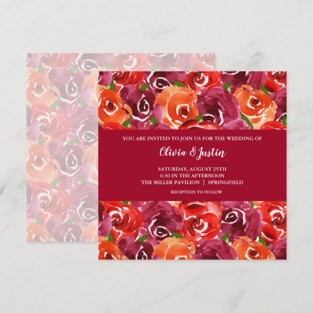 Watercolor Floral Collage Invitations de mariage (Devant / Derrière)