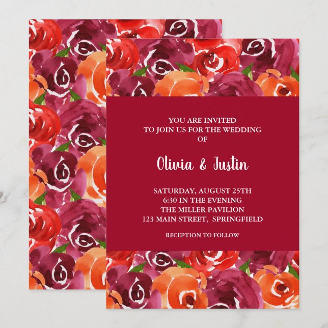 Watercolor Floral Collage Invitations de mariage (Devant / Derrière)