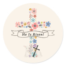 Watercolor Floral Cross He Is Risen Easter  