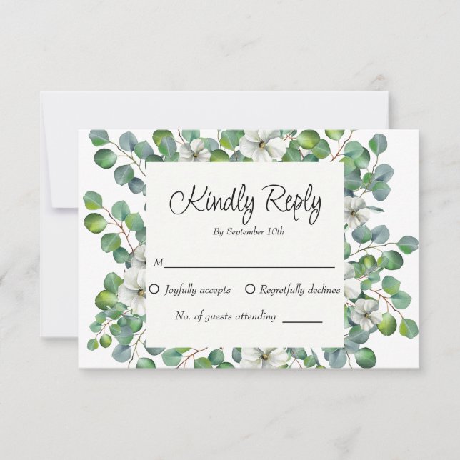 Watercolor Floral Eukalyptus Grüne Hochzeit RSVP Karte (Vorderseite)