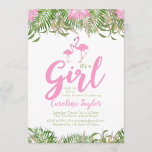 Watercolor Floral Flamingo Kinderdusche Einladung