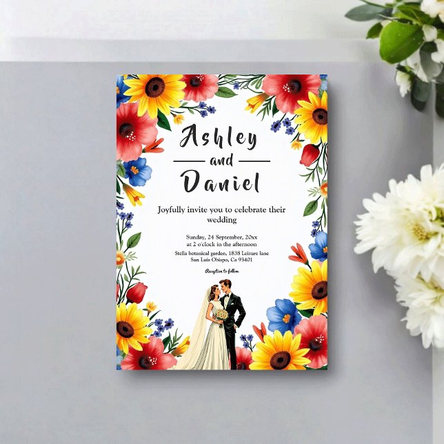 Watercolor Floral Garden Couple Summer Wedding Einladung (Von Creator hochgeladen)