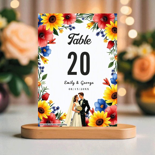 Watercolor Floral Garden Couple Summer Wedding Tischnummer (Von Creator hochgeladen)