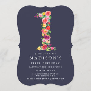 Watercolor Floral Girls 1er Invitation d'anniversa