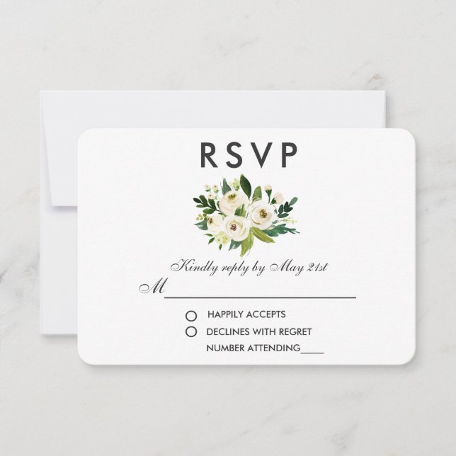 Watercolor Floral Green Wedding RSVP (Vorderseite)