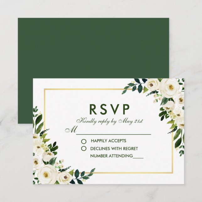 Watercolor Floral Green Wedding RSVP GSB (Vorne/Hinten)