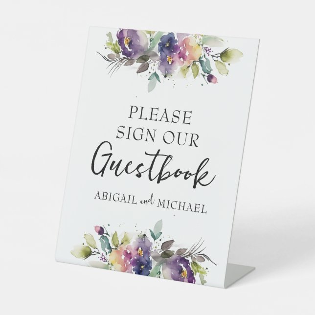 Watercolor Floral Guestbook Sockelschild (Vorderseite)