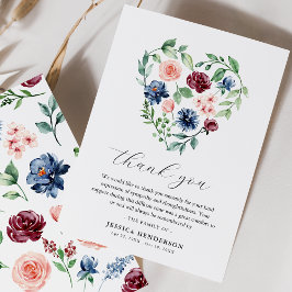 Watercolor Floral Heart Sympathy Funeral Memorial  Dankeskarte