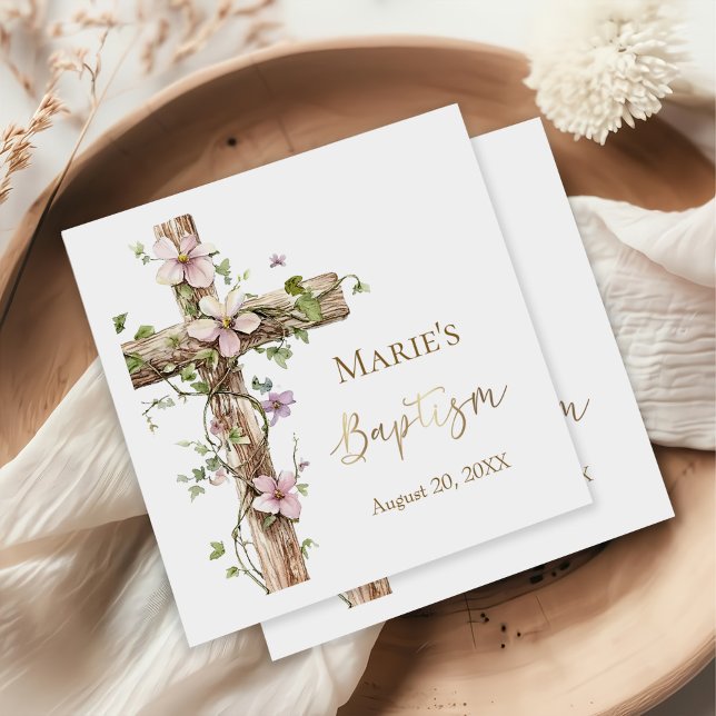 Watercolor Floral Holy Cross Baptism Serviette (Von Creator hochgeladen)