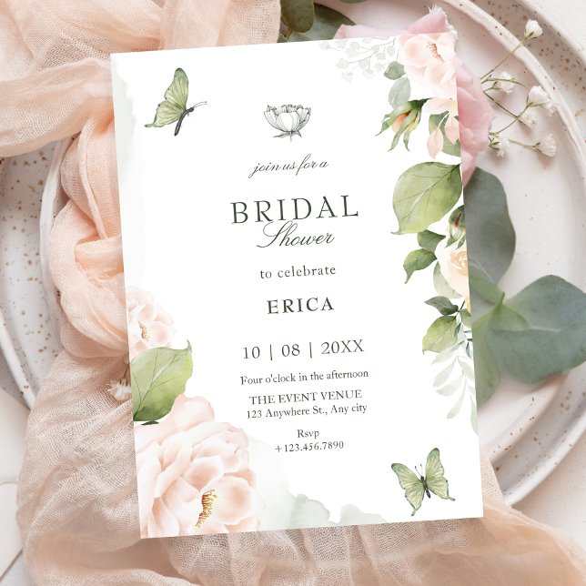 Watercolor floral leaves bridal shower einladung (Von Creator hochgeladen)