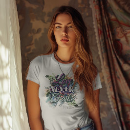 Watercolor Floral Love Never Fails Scripture T-Shirt