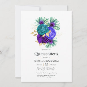 Watercolor Floral Mardi Gras Quinceañera Einladung