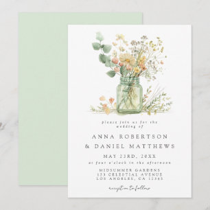 Watercolor Floral Mason Jar Wedding Einladung