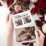 Watercolor Floral Merry Christmas Script 3-Photo All In One Einladung<br><div class="desc">Send a jolly holiday greeting to your loved ones this year with this festive and easy to customize design! It features a three-photo template, text field for personalization and a custom merry Christmas text graphic embellished with sprigs of colorful holly. The color of the text can be customized in the...</div>