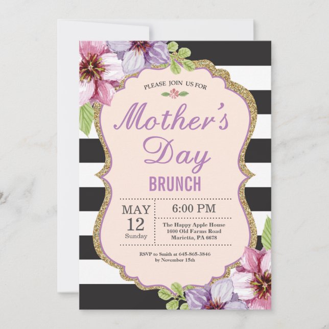 Watercolor Floral Mothers Day Brunch Invitation (Devant)