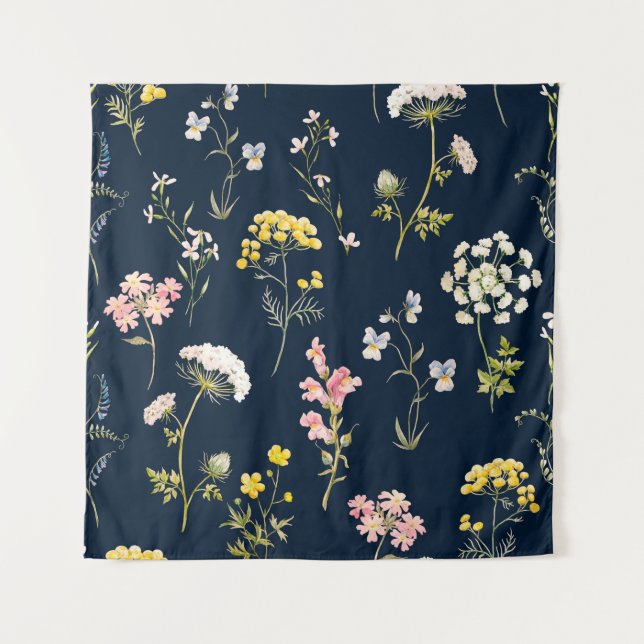 Watercolor floral pattern, delicate flower hand dr wandteppich (Vorderseite)