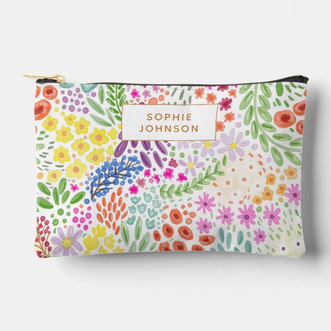 Watercolor Floral Pattern Pretty Personalized Zubehörtasche (Vorderseite)