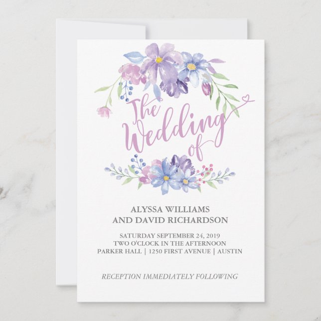 Watercolor Floral Peony Wreath | Carte Mariage (Devant)