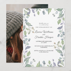 Watercolor Floral Photo Fiançailles Invitation