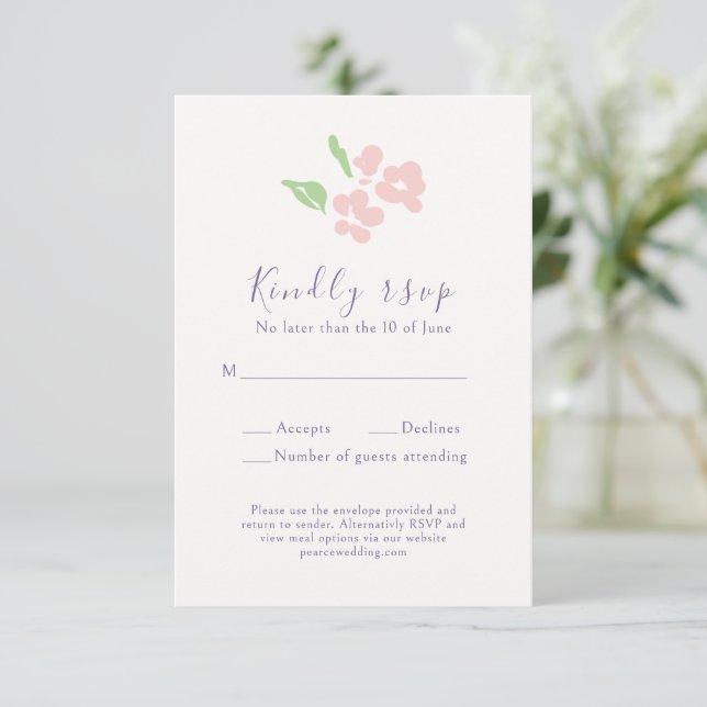Watercolor Floral Script Wedding  RSVP Card Karte (Stehend Vorderseite)