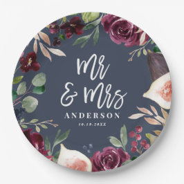 Watercolor floral + Skript Hochzeit Tag Mr & Mrs. Pappteller