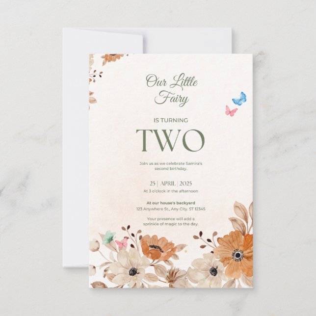 Watercolor Floral Special 2e Invitation anniversai (Devant)
